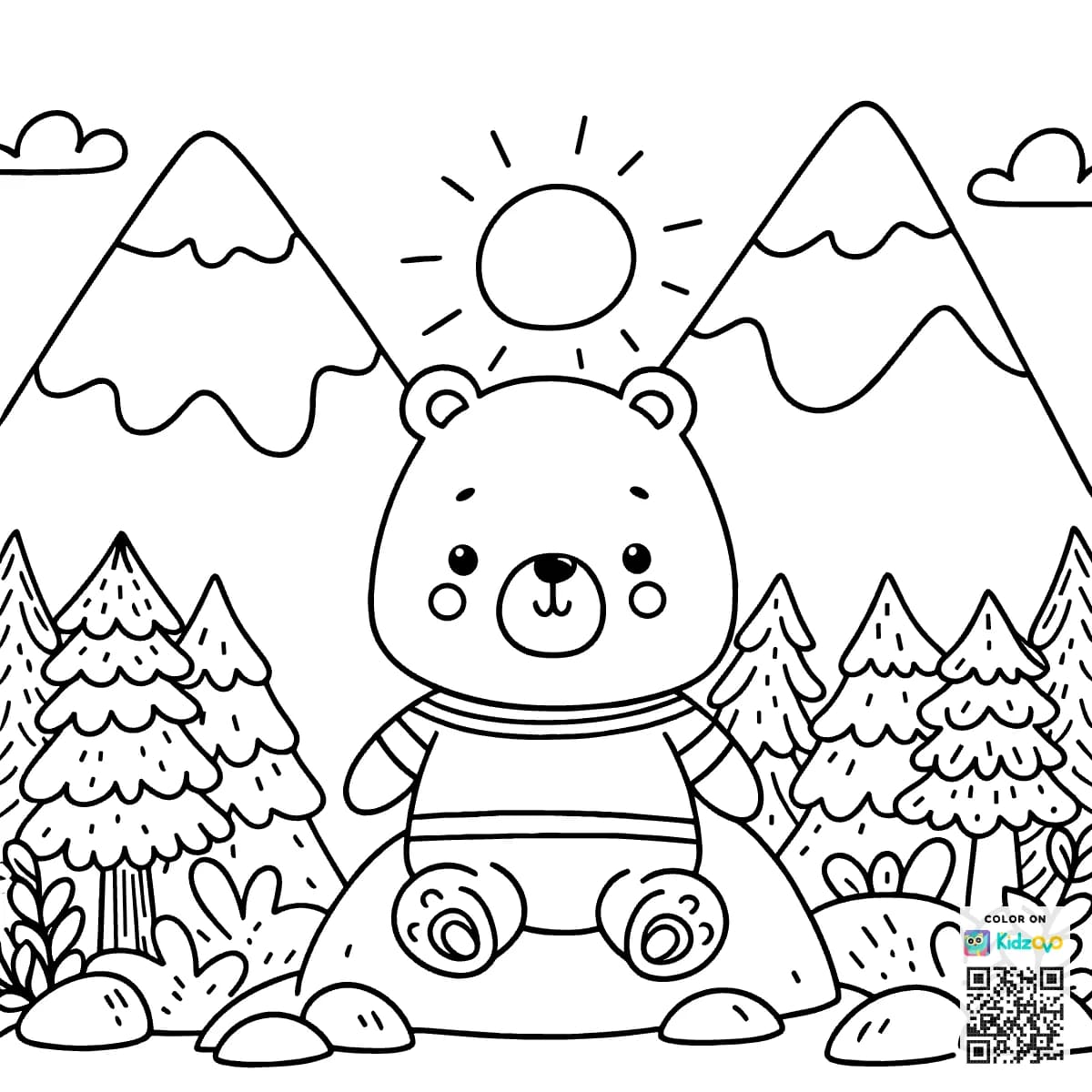A Cute Bear in the Mountains wearing a T-Shirt