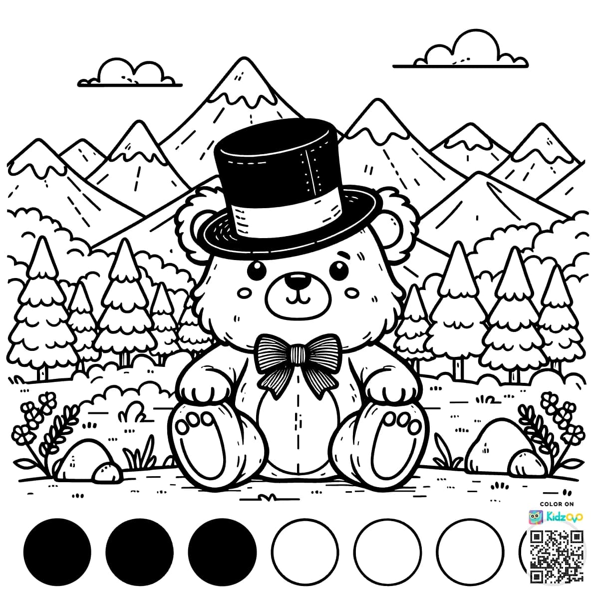 A Cute Bear in the Mountains wearing a Top Hat