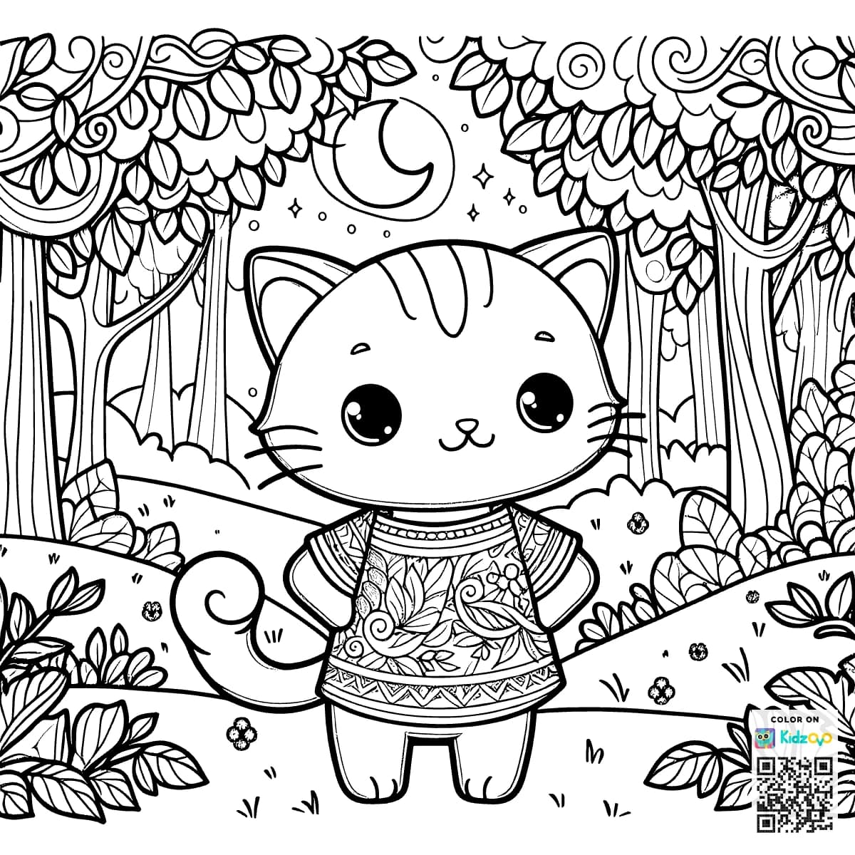A Cute Cat in the Magic Forest wearing a T-Shirt