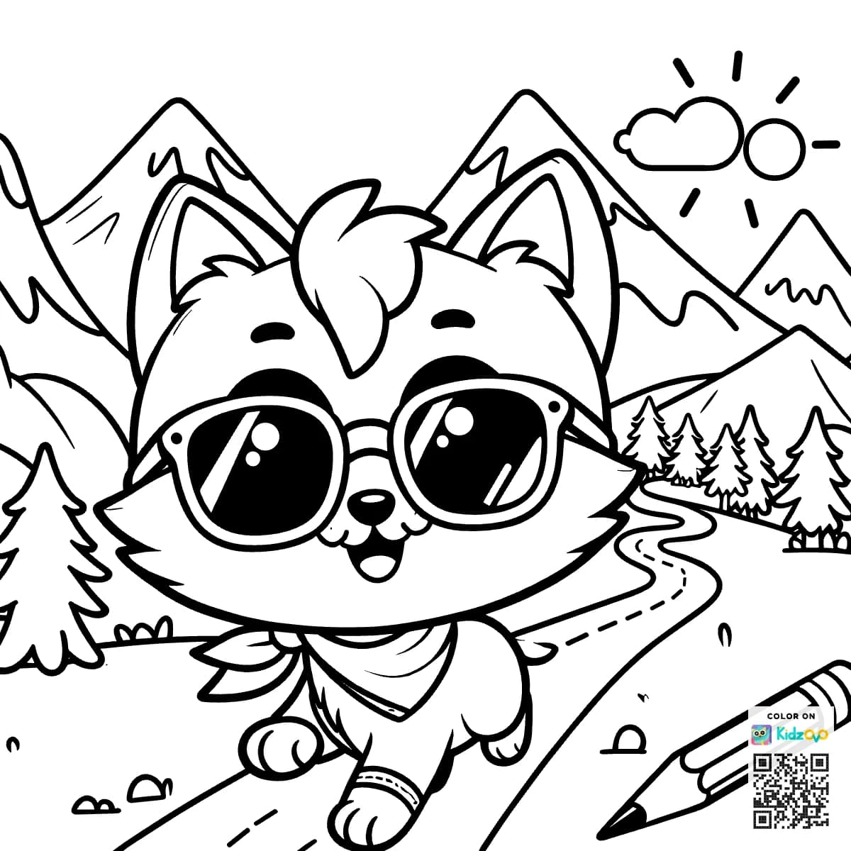 A Cute Cat in the Mountains wearing Sunglasses