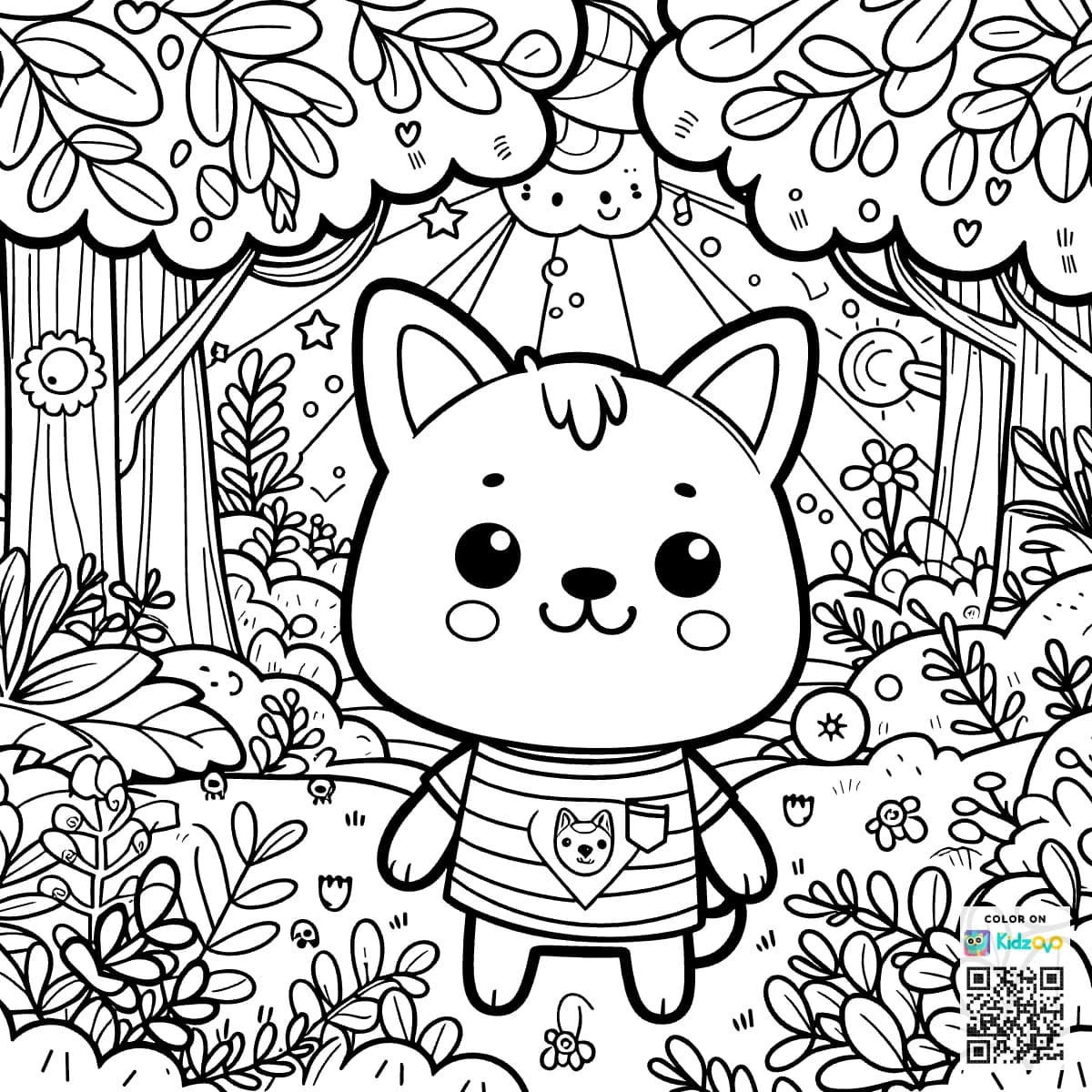 A Cute Dog in the Magic Forest wearing a T-Shirt