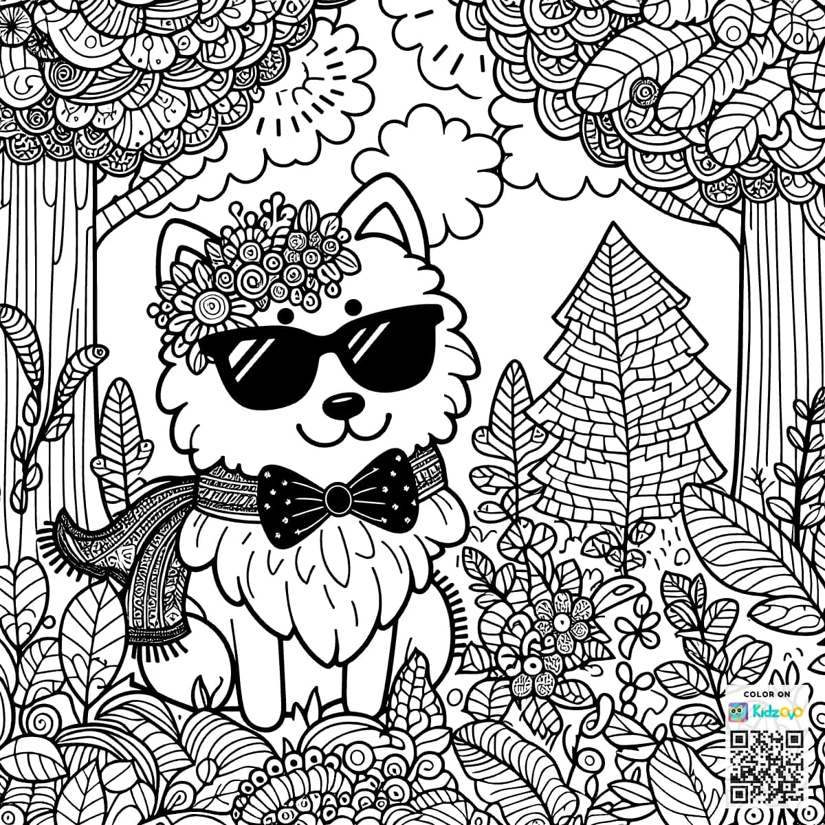 A Cute Dog in the Magic Forest wearing Sunglasses