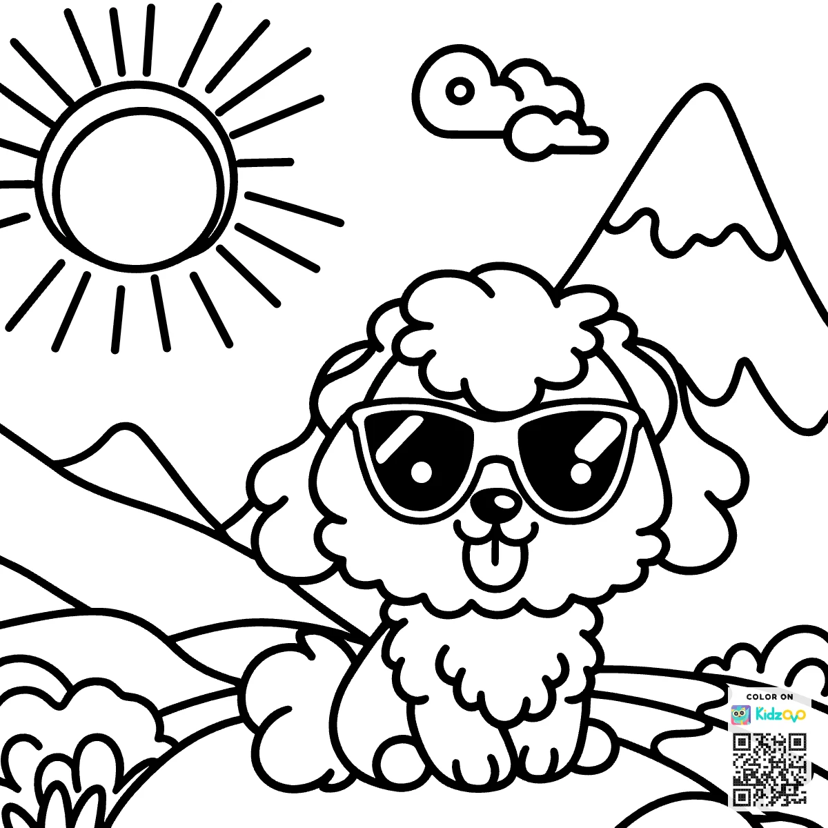 A Cute Dog in the Mountains wearing Sunglasses