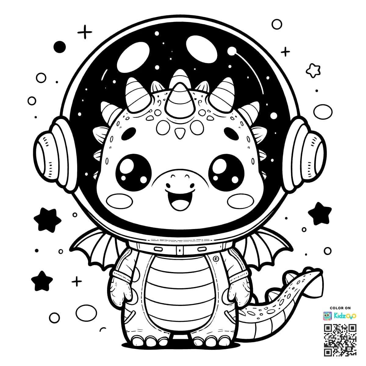 A Cute Dragon in Space wearing an astronaut suit