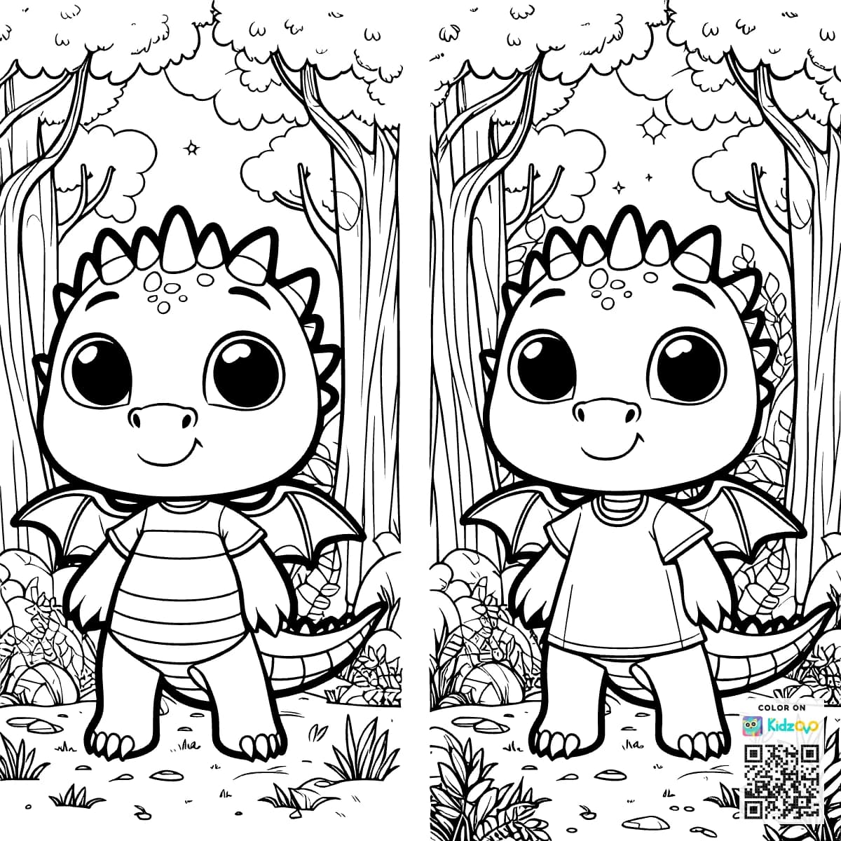 A Cute Dragon in the Magic Forest wearing a T-Shirt