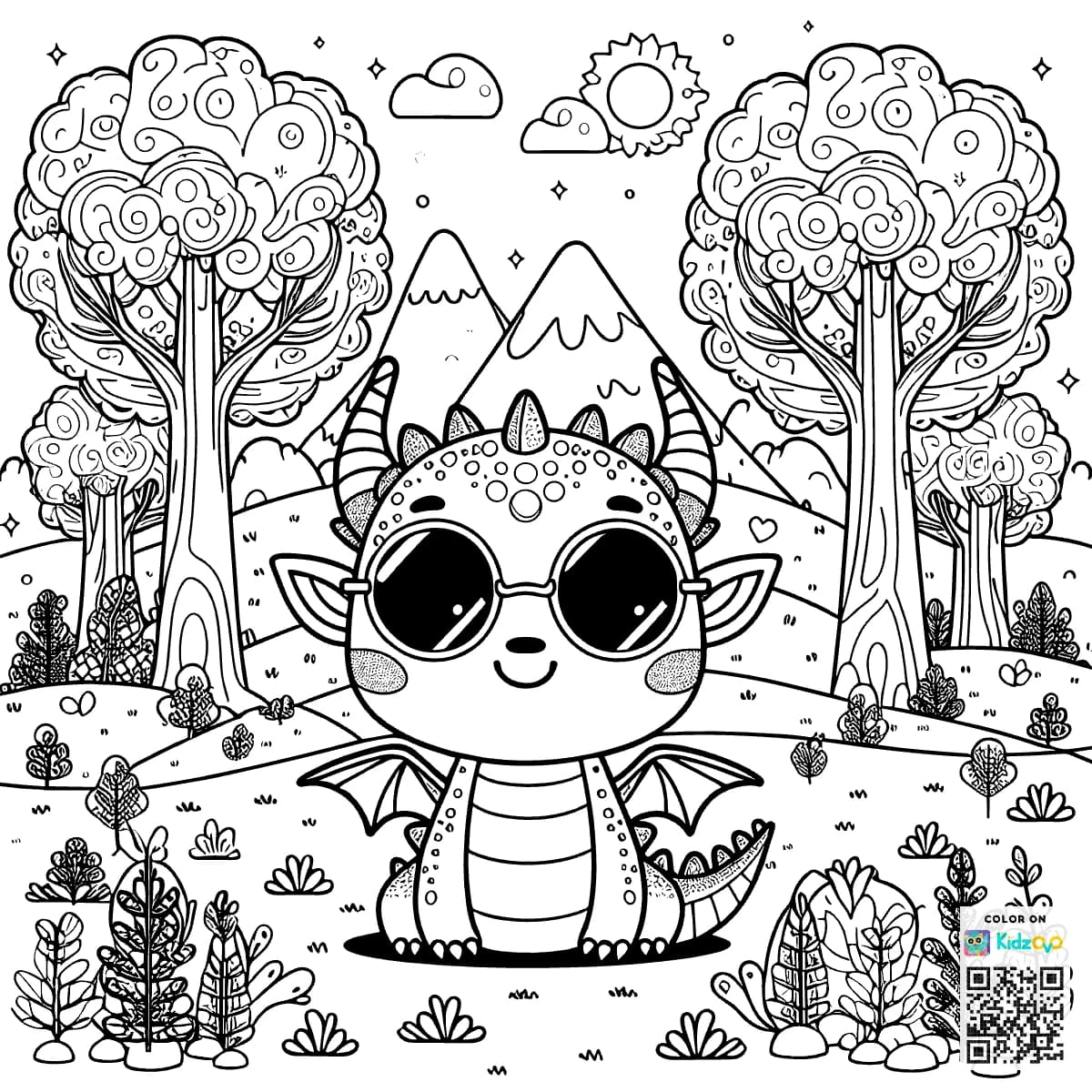 A Cute Dragon in the Magic Forest wearing Sunglasses