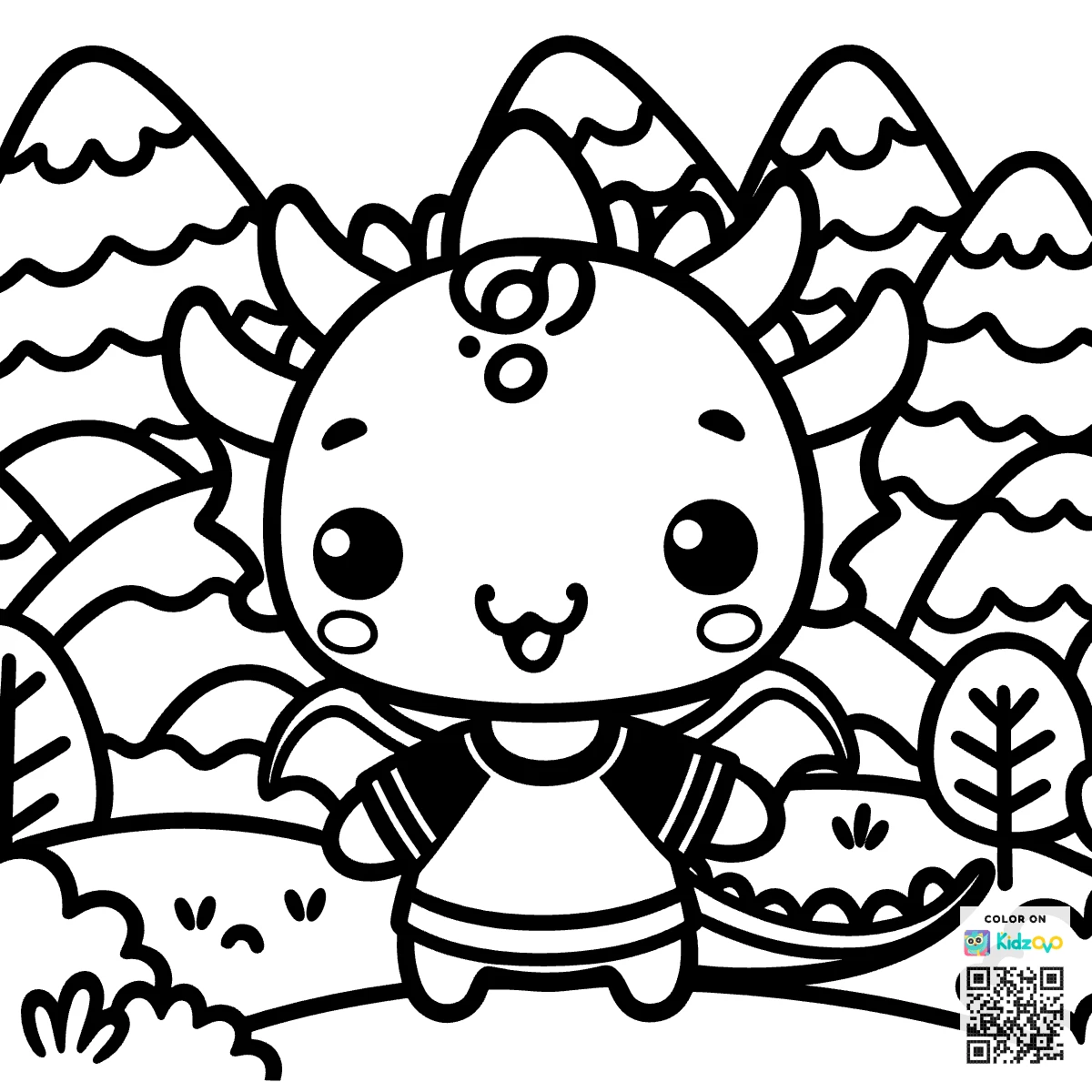 A Cute Dragon in the Mountains wearing a T-Shirt