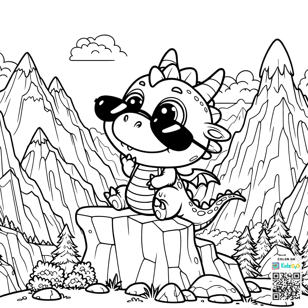 A Cute Dragon in the Mountains wearing Sunglasses