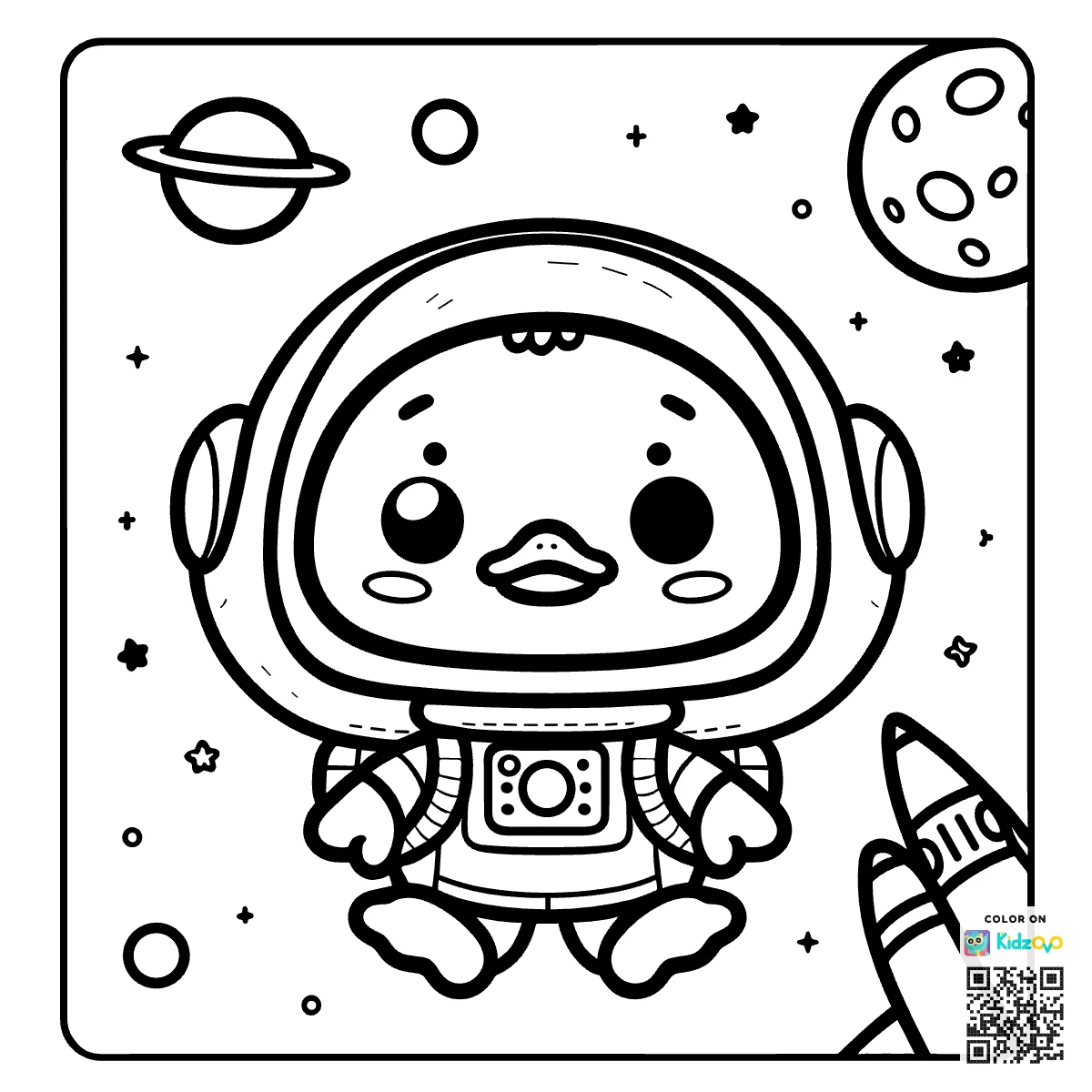 A Cute Duck in Space wearing an astronaut suit
