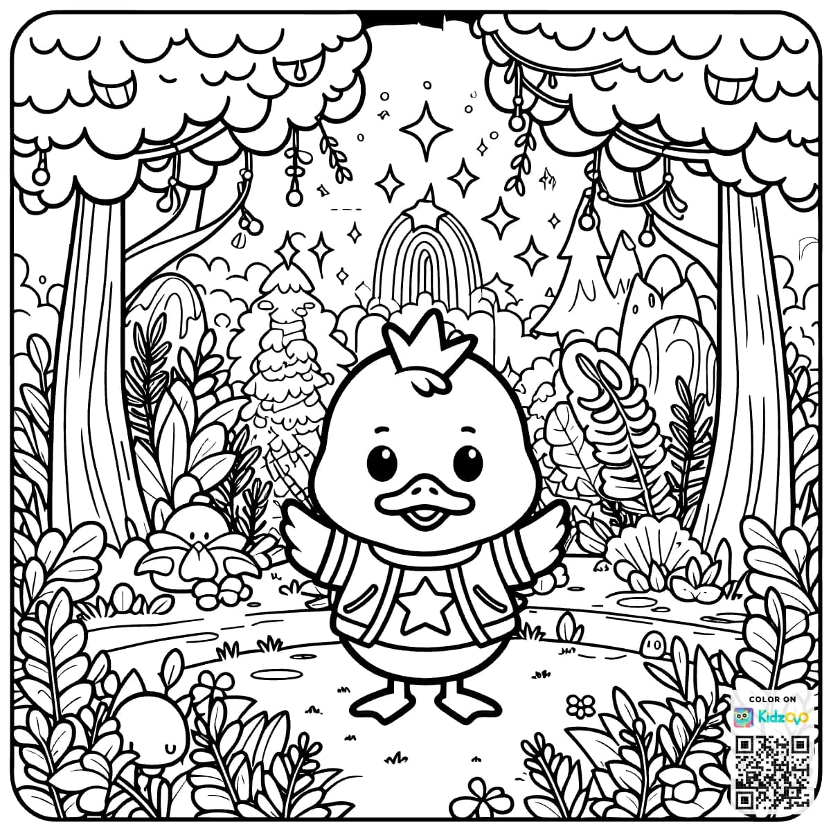 A Cute Duck in the Magic Forest wearing a T-Shirt