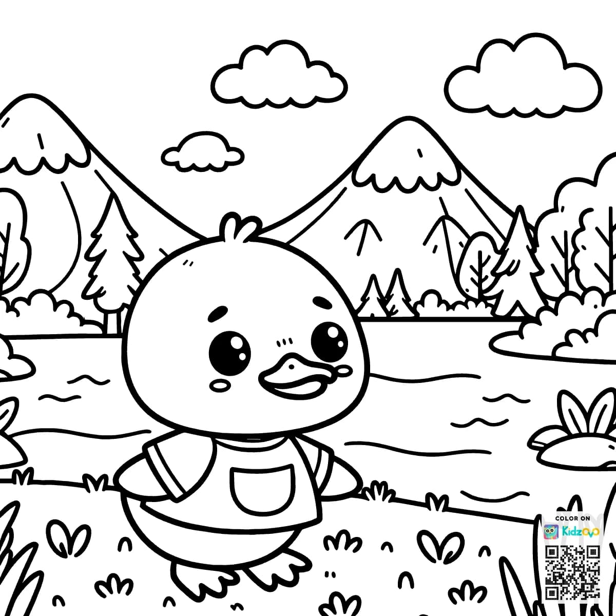 A Cute Duck in the Mountains wearing a T-Shirt