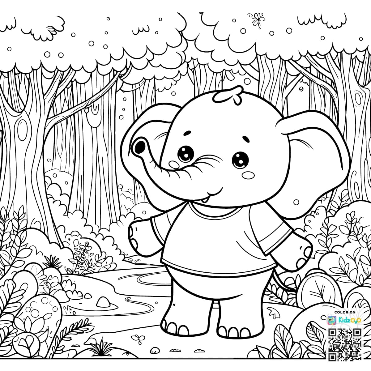 A Cute Elephant in the Magic Forest wearing a T-Shirt