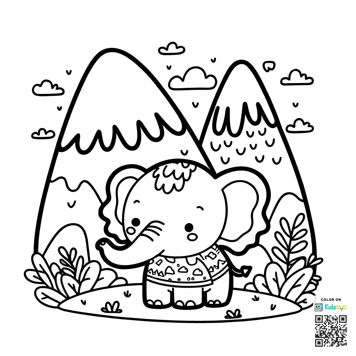 A Cute Elephant in the Mountains wearing a T-Shirt