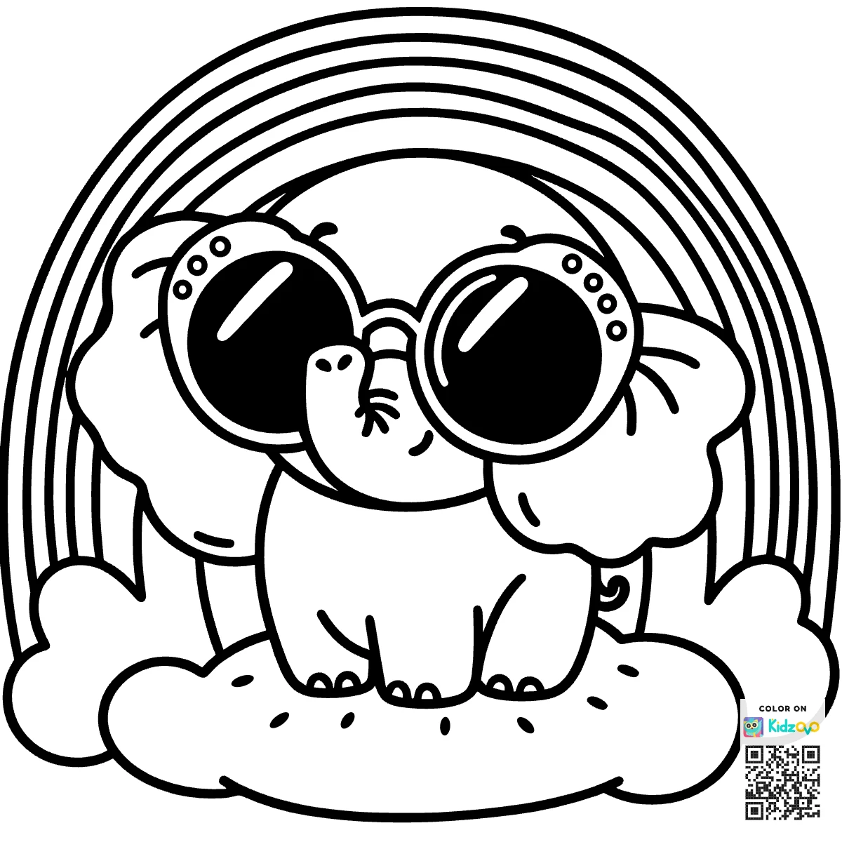 A Cute Elephant on a Rainbow wearing Sunglasses