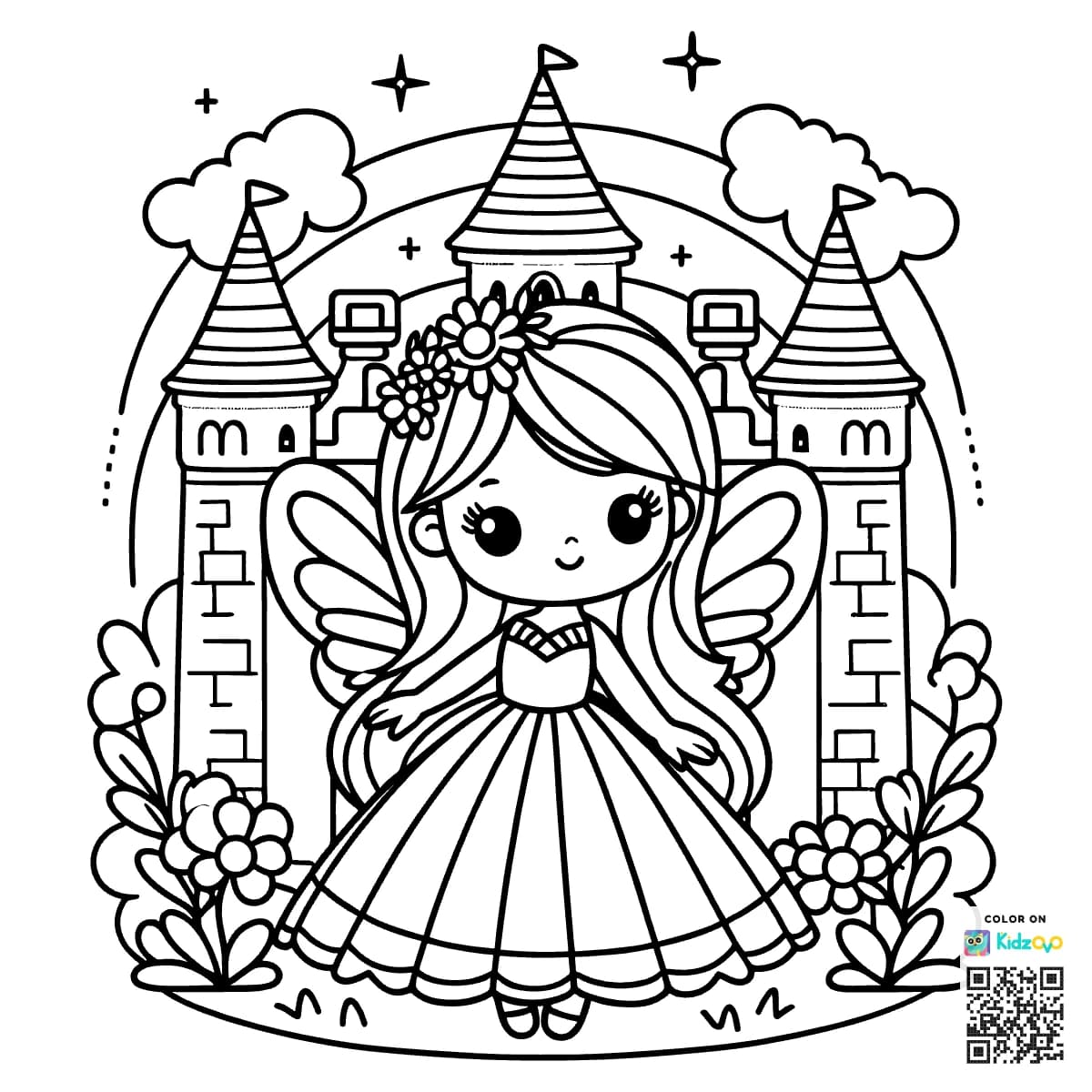 A Cute Fairy in a Castle wearing a beautiful dress