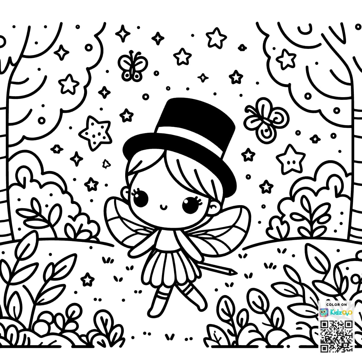 A Cute Fairy in the Magic Forest wearing a Top Hat