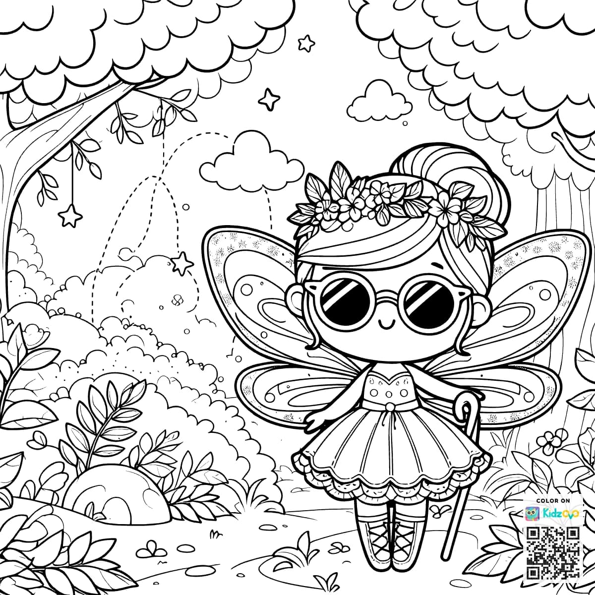 A Cute Fairy in the Magic Forest wearing Sunglasses