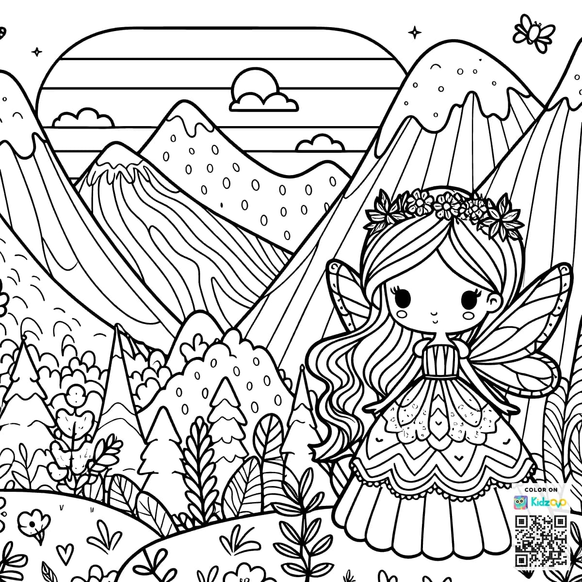 A Cute Fairy in the Mountains wearing a beautiful dress