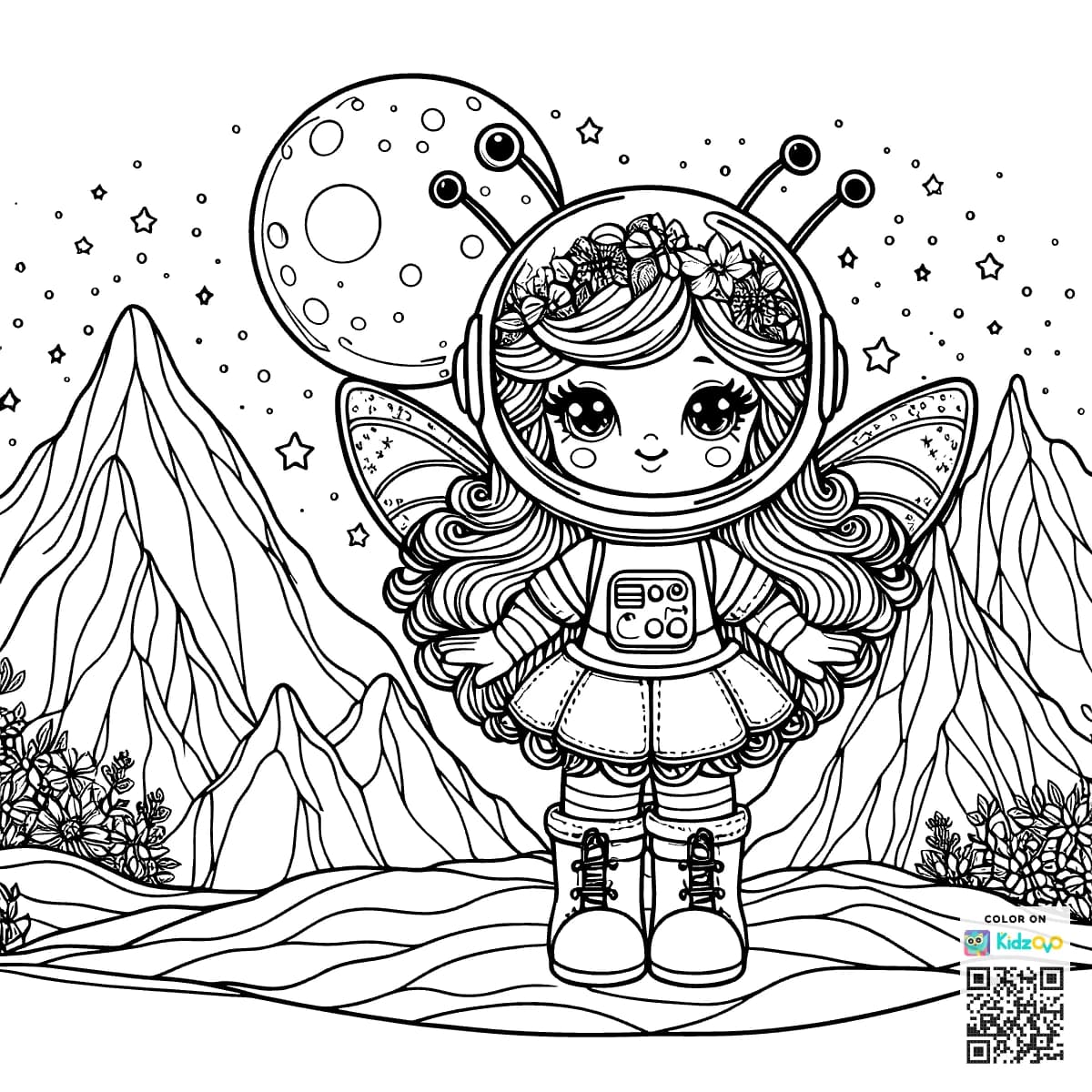 A Cute Fairy in the Mountains wearing an astronaut suit