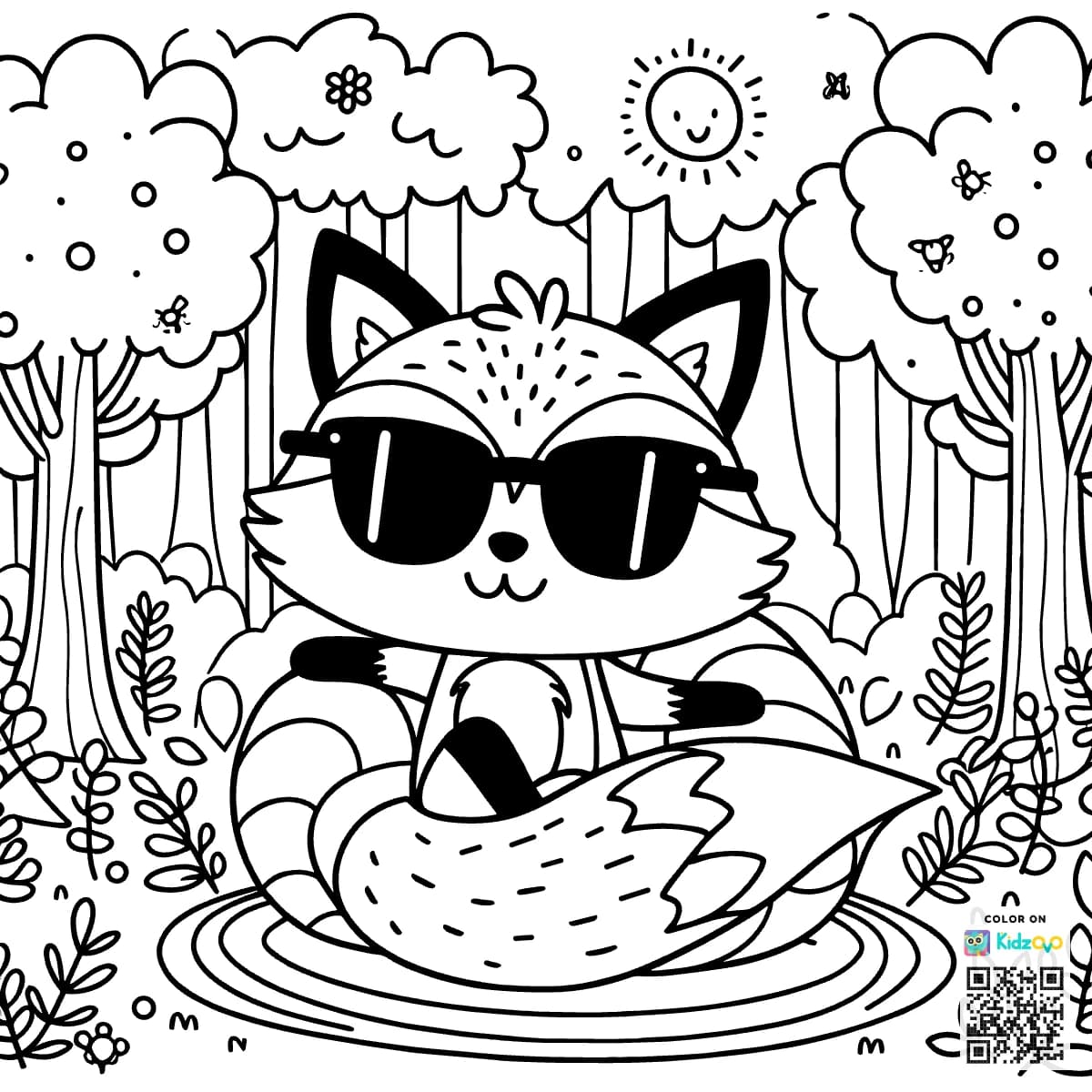 A Cute Fox in the Magic Forest wearing a Sunglasses