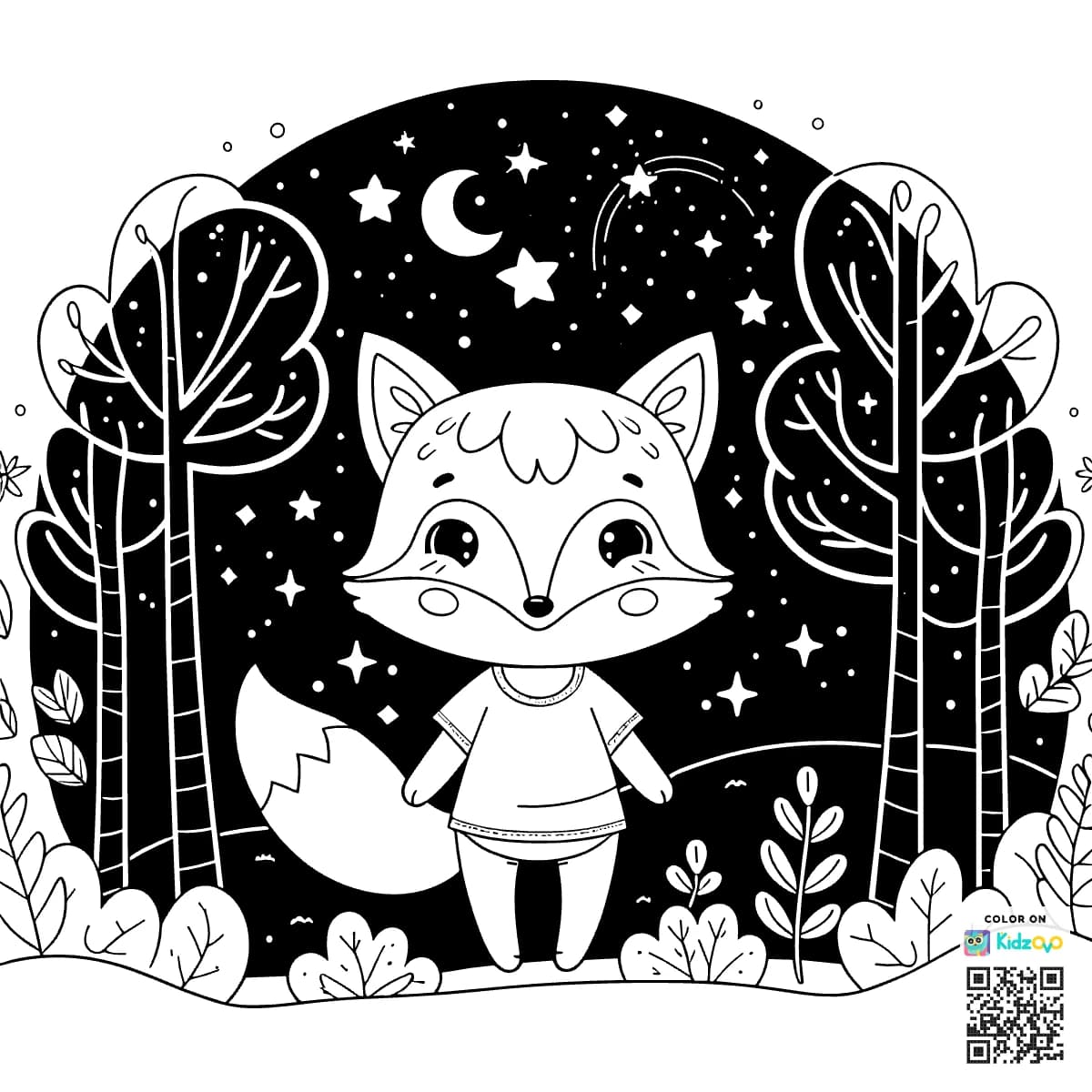 A Cute Fox in the Magic Forest wearing a T-Shirt