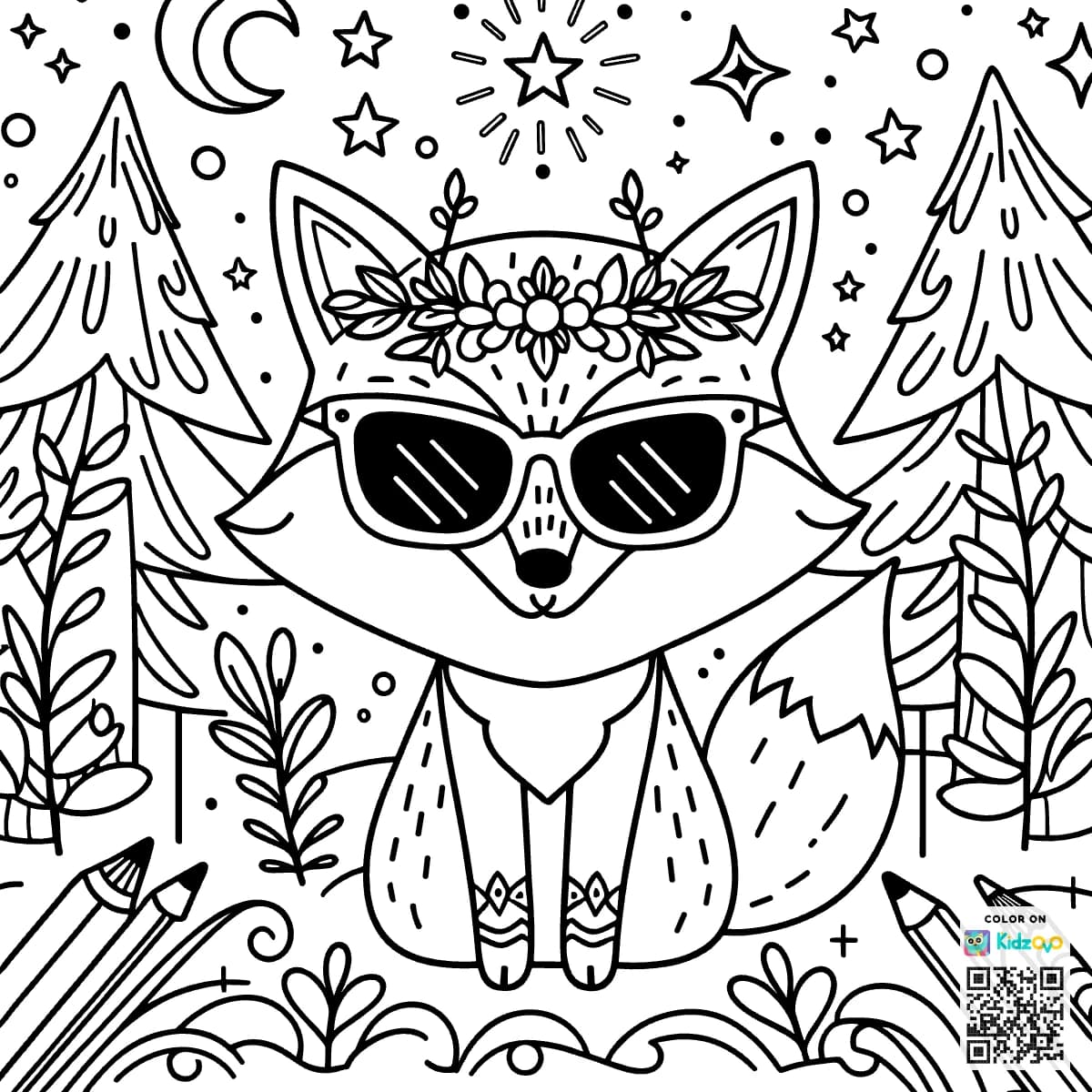 A Cute Fox in the Magic Forest wearing Sunglasses