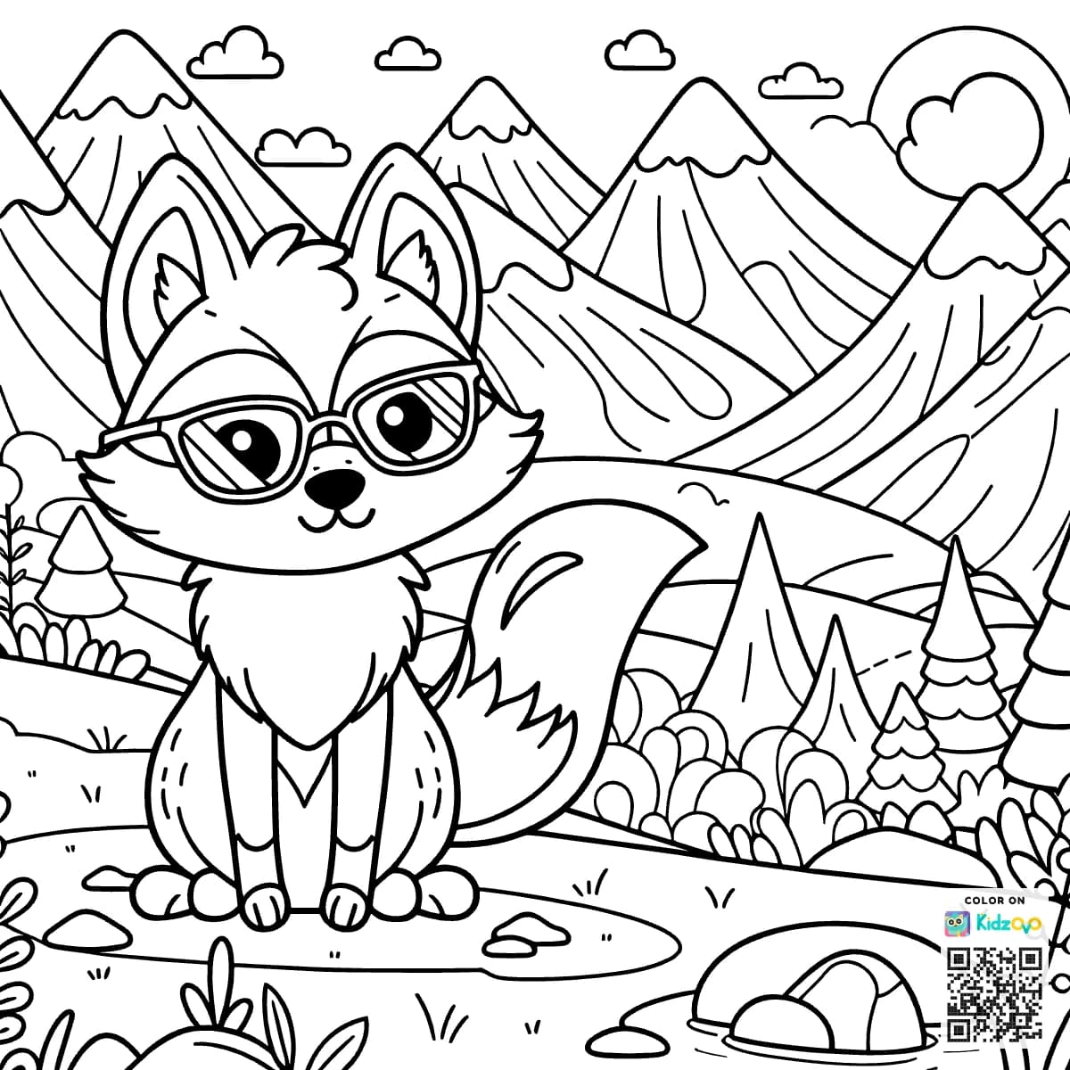 A Cute Fox in the Mountains wearing a Sunglasses