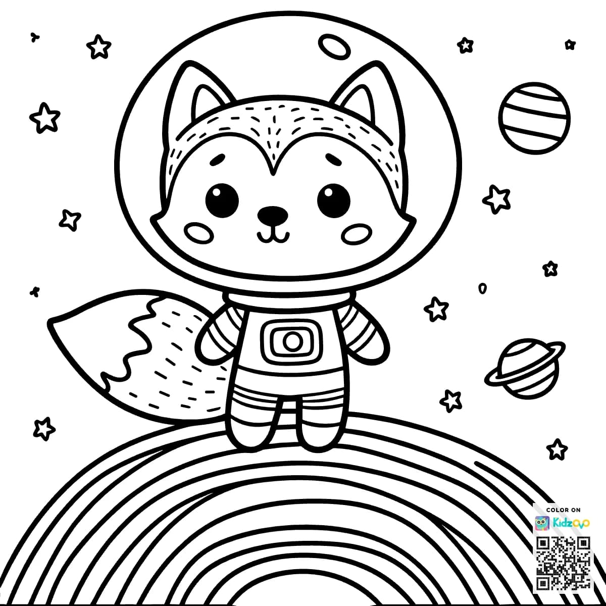 A Cute Fox on a Rainbow wearing an astronaut suit