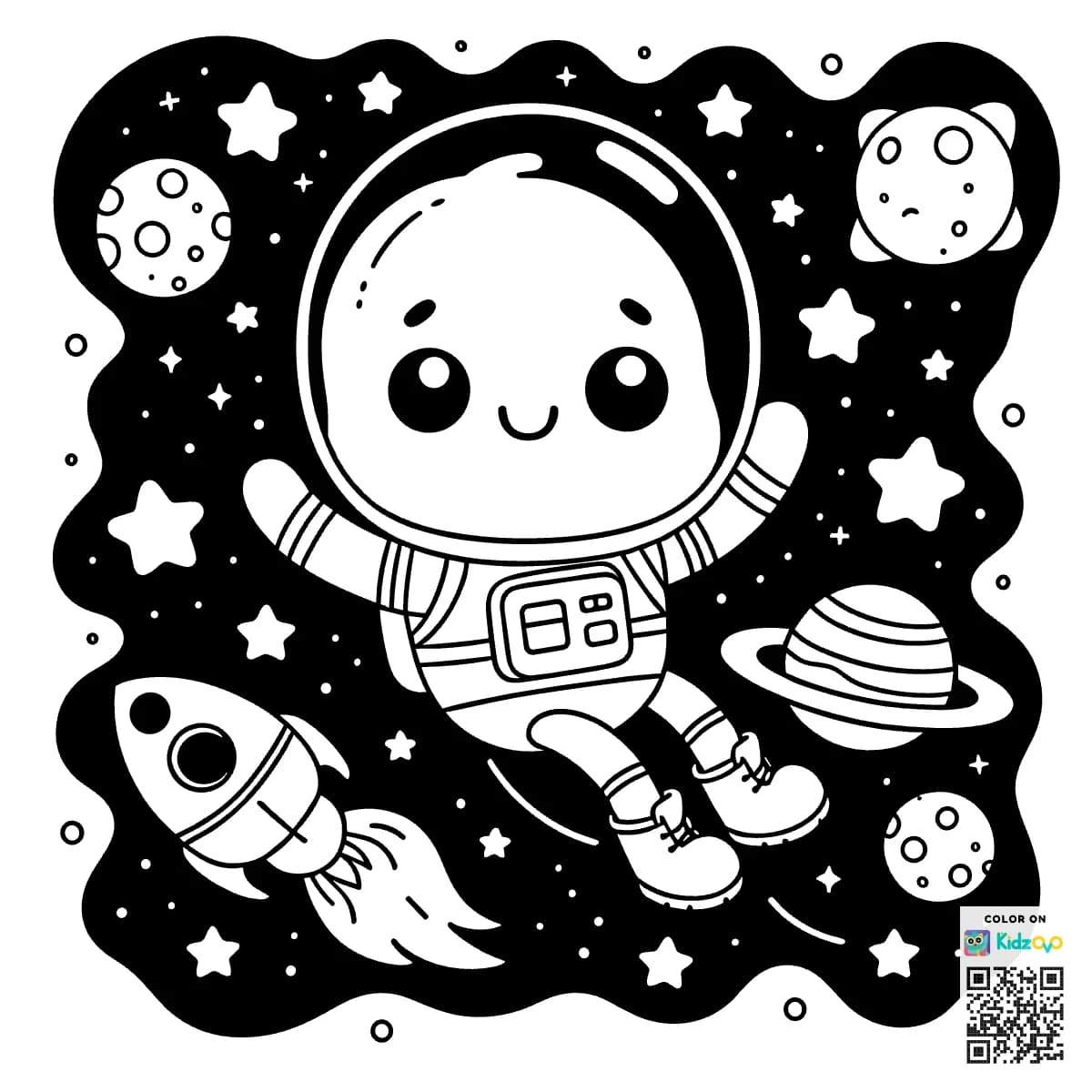 A Cute Ghost in Space wearing an astronaut suit