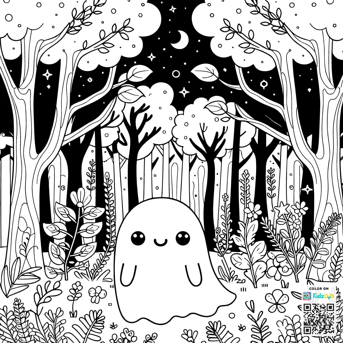 A Cute Ghost in the Magic Forest wearing a T-Shirt