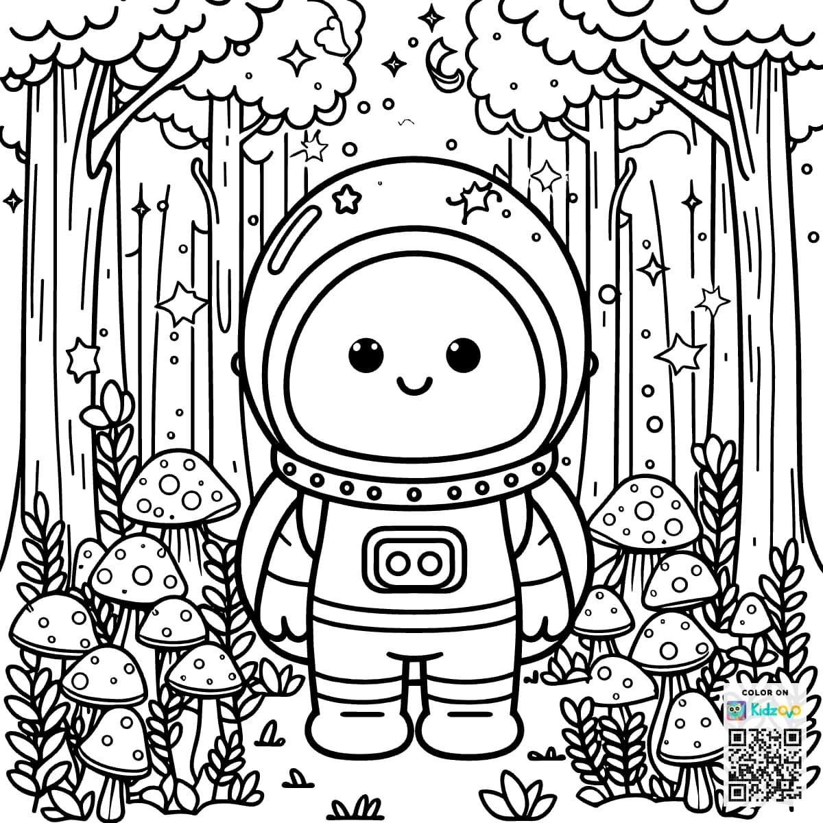 A Cute Ghost in the Magic Forest wearing an astronaut suit