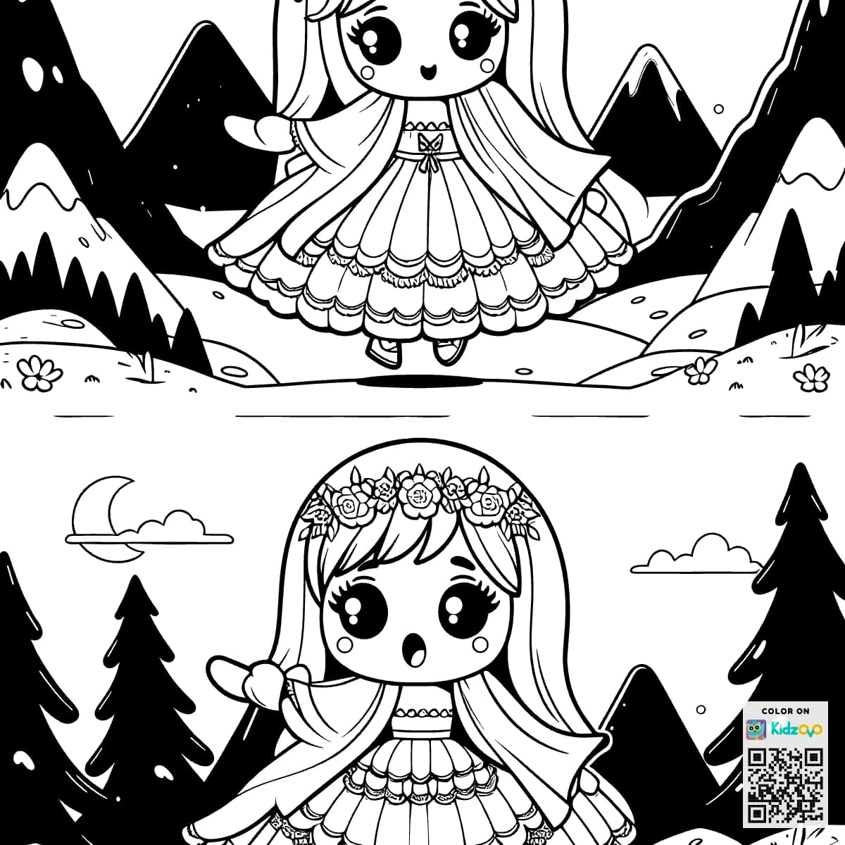 A Cute Ghost in the Mountains wearing a beautiful dress