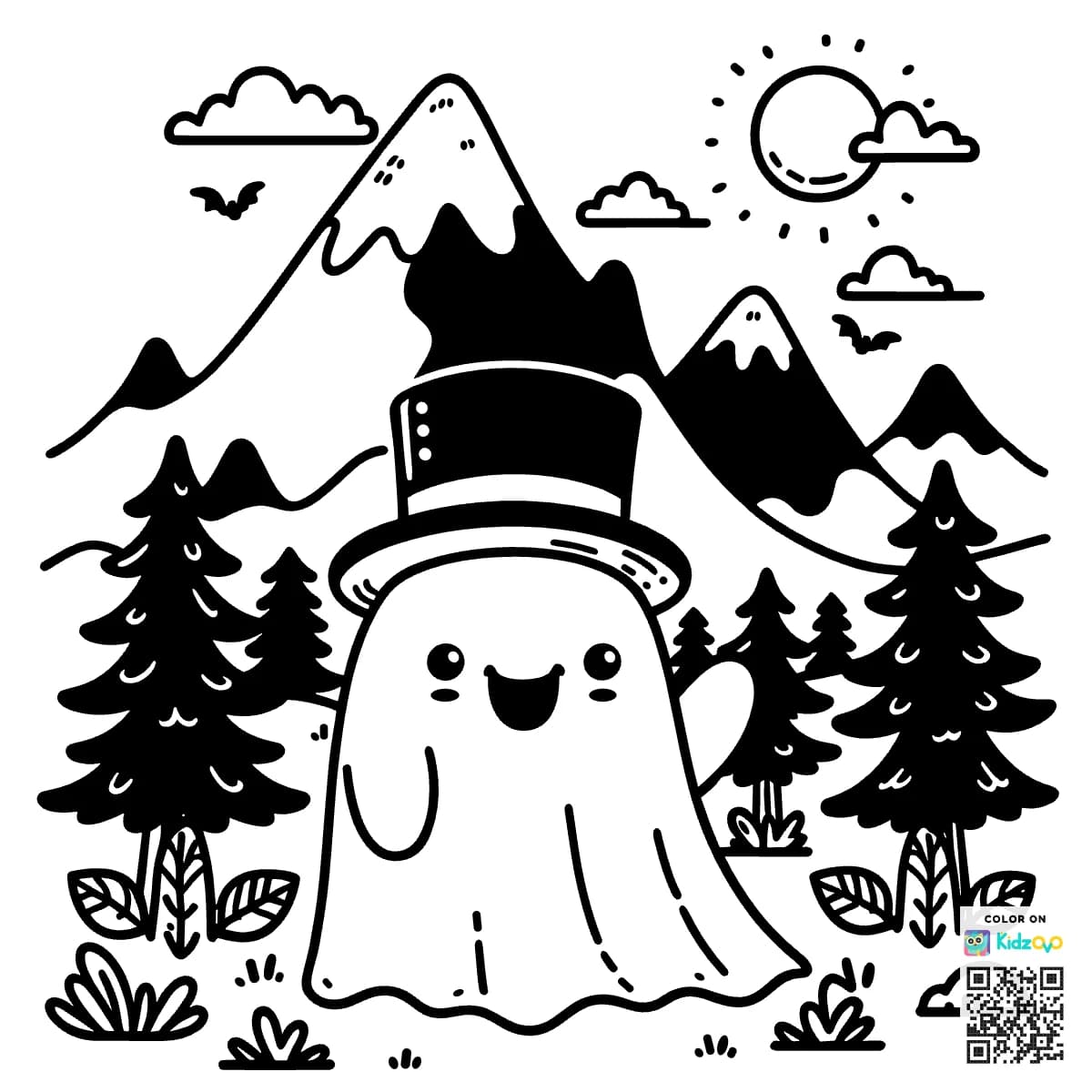 A Cute Ghost in the Mountains wearing a Top Hat