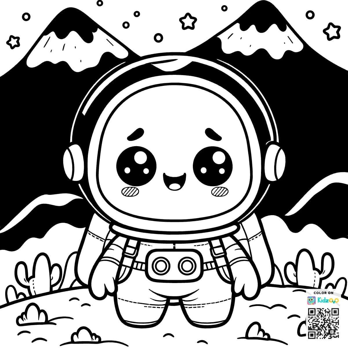 A Cute Ghost in the Mountains wearing an astronaut suit