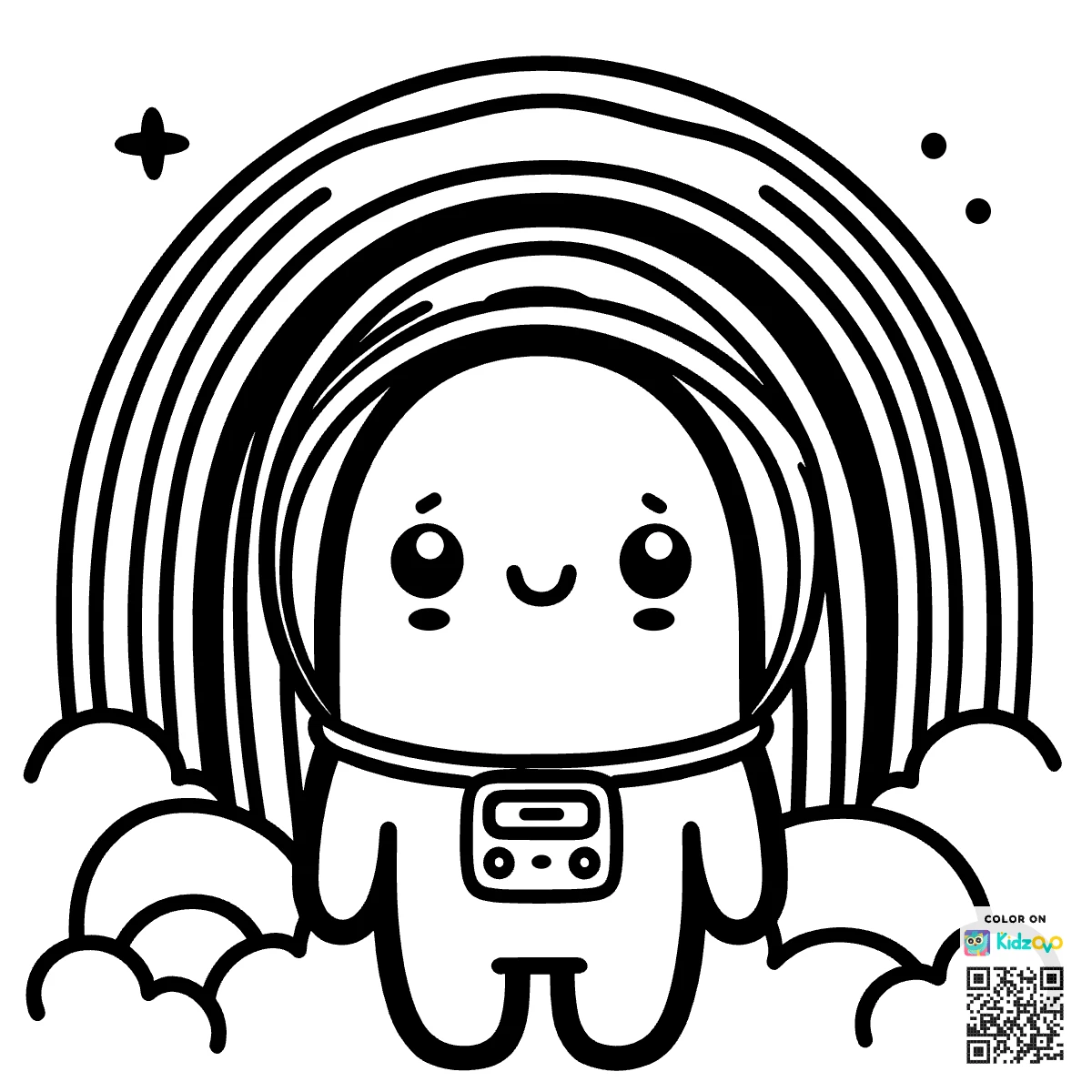 A Cute Ghost on a Rainbow wearing an astronaut suit