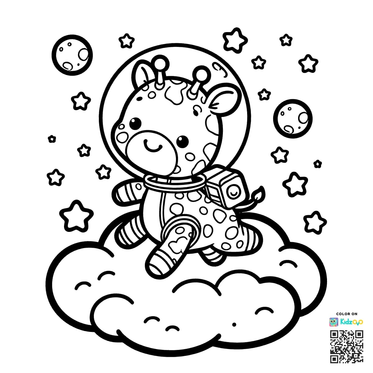 A Cute Giraffe in Space wearing an astronaut suit