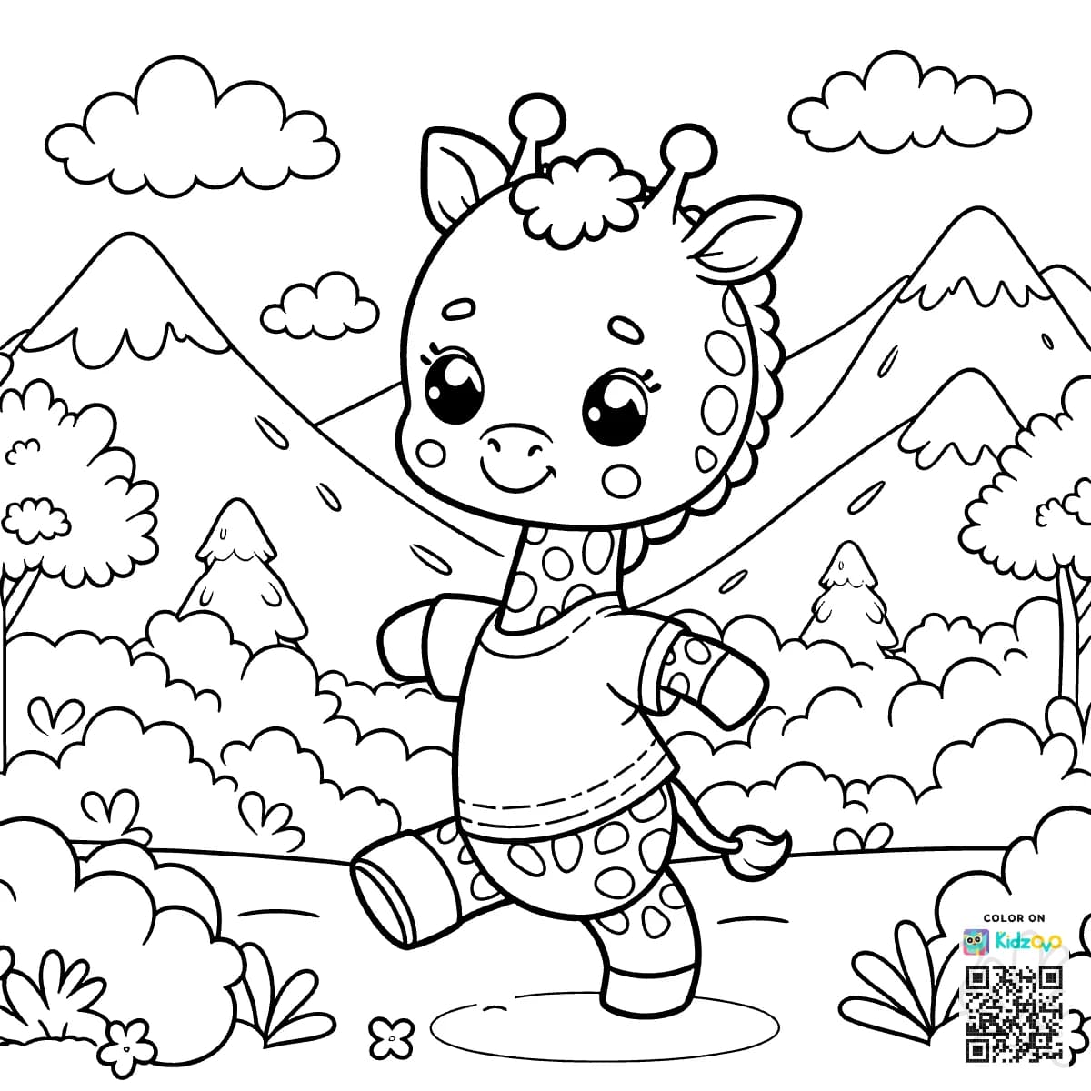 A Cute Giraffe in the Mountains wearing a T-Shirt