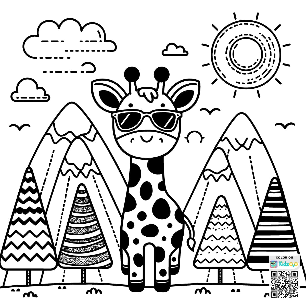 A Cute Giraffe in the Mountains wearing Sunglasses