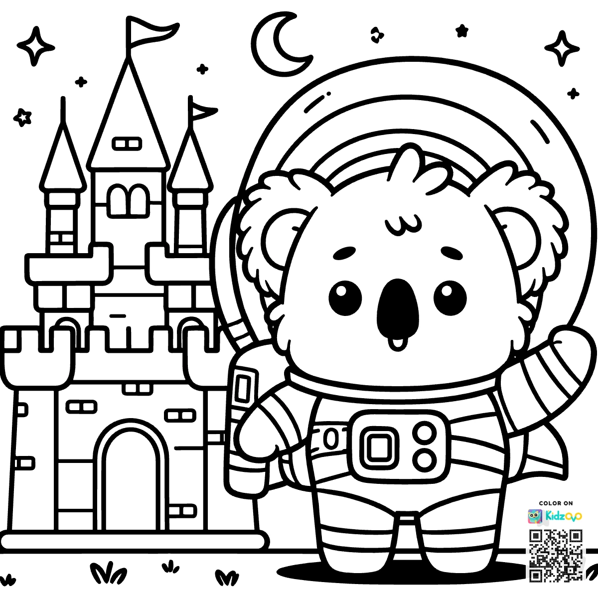 A Cute Koala in a Castle wearing an astronaut suit