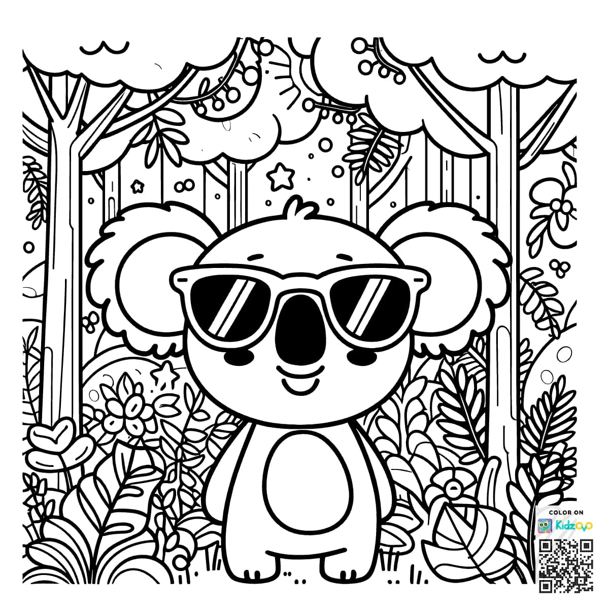 A Cute Koala in the Magic Forest wearing a Sunglasses