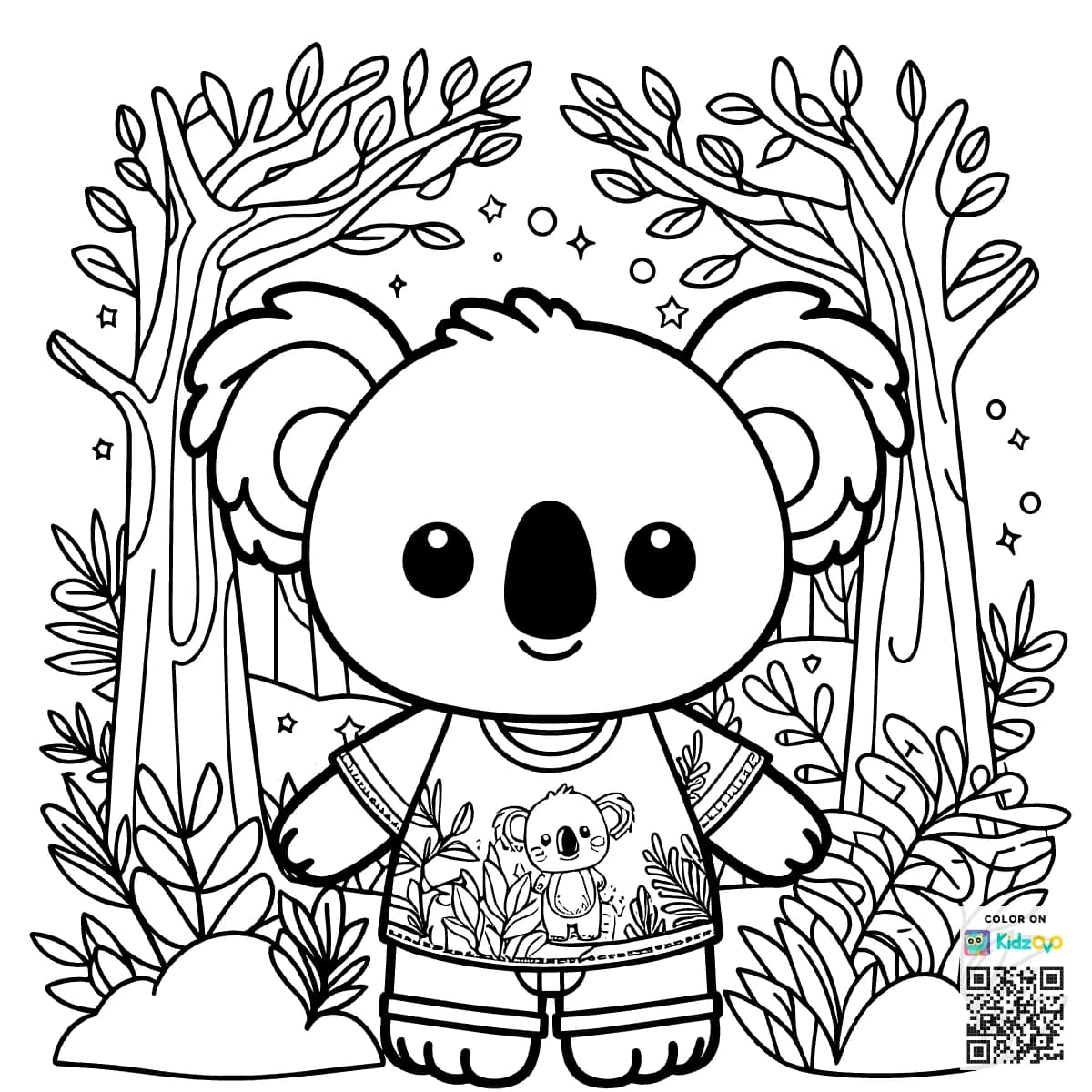A Cute Koala in the Magic Forest wearing a T-Shirt