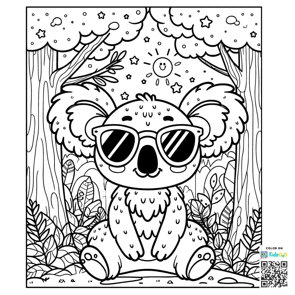 A Cute Koala in the Magic Forest wearing Sunglasses