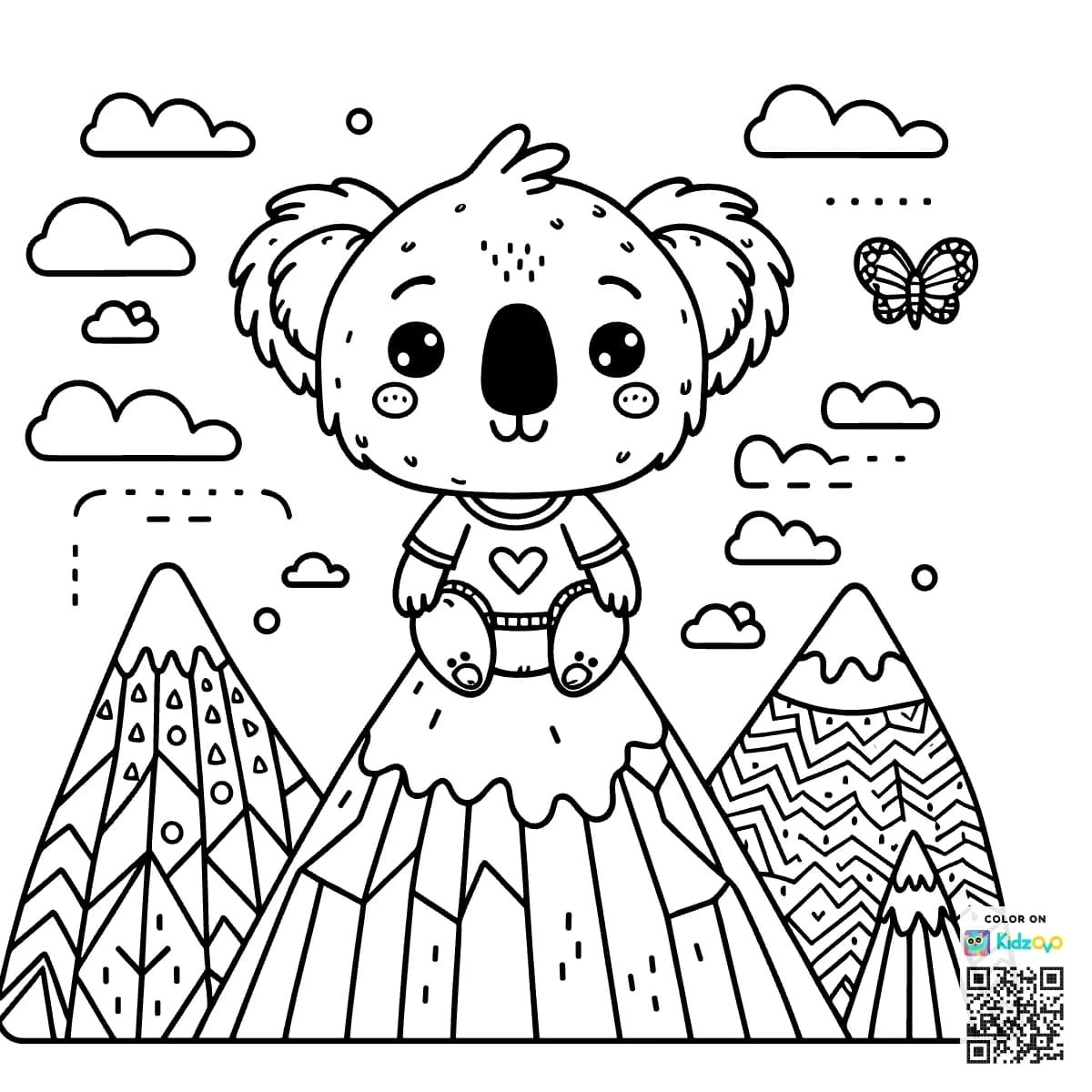 A Cute Koala in the Mountains wearing a T-Shirt