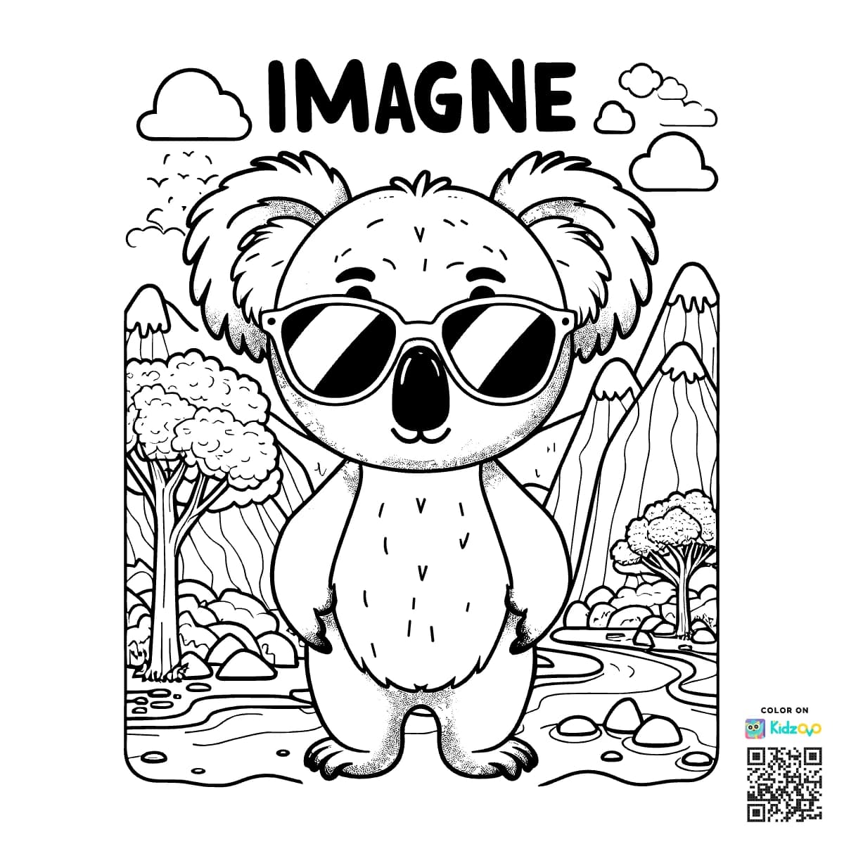 A Cute Koala in the Mountains wearing Sunglasses