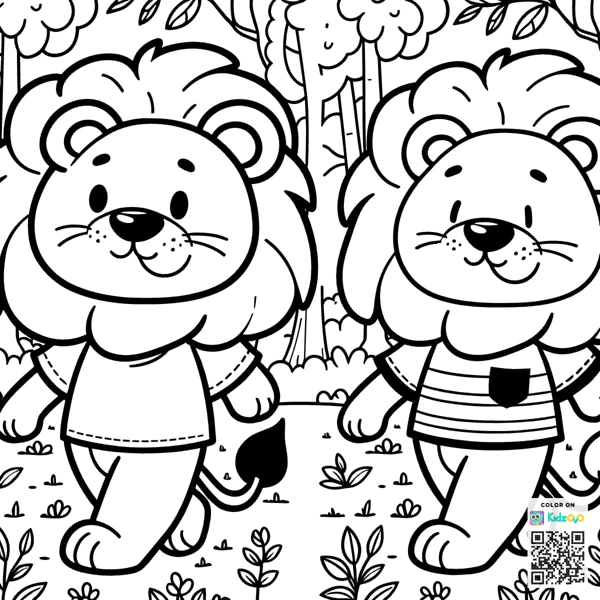 A Cute Lion in the Magic Forest wearing a T-Shirt