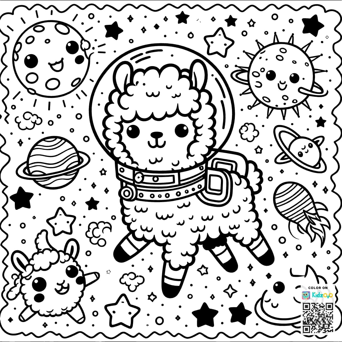 A Cute Llama in Space wearing an astronaut suit