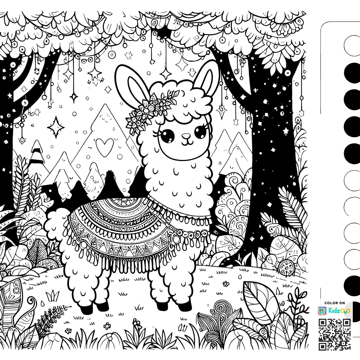 A Cute Llama in the Magic Forest wearing a beautiful dress