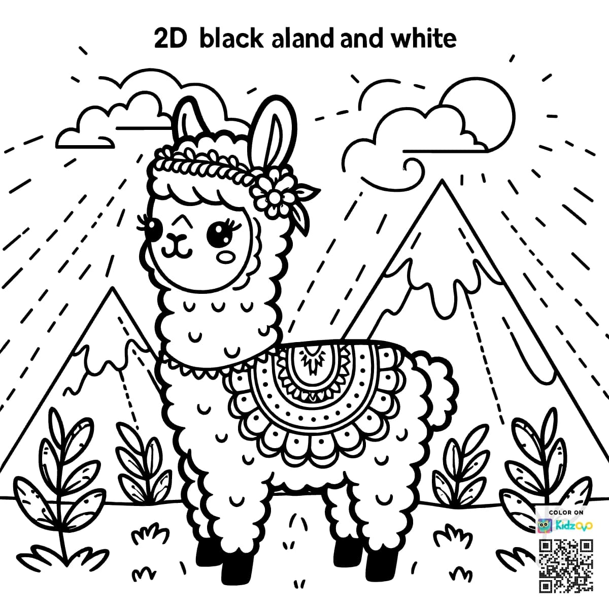 A Cute Llama in the Mountains wearing a beautiful dress