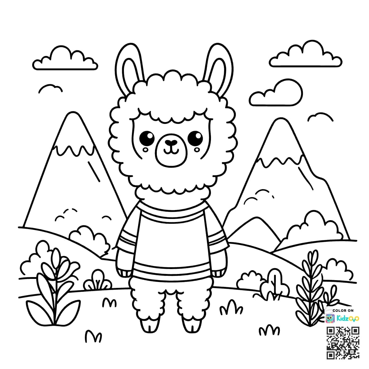 A Cute Llama in the Mountains wearing a T-Shirt