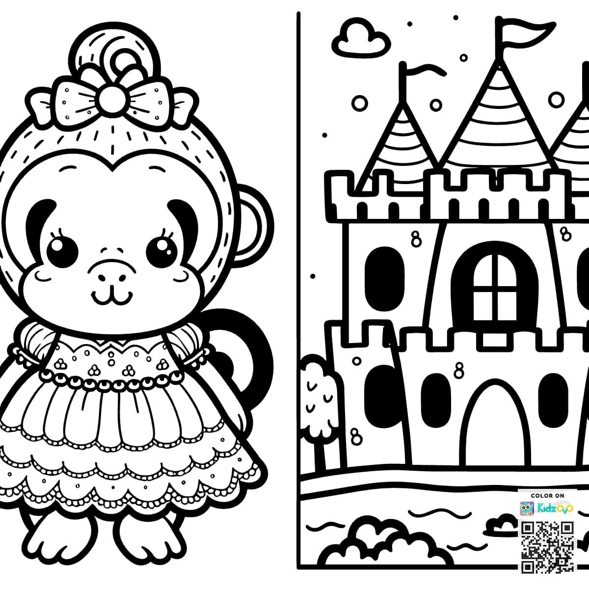 A Cute Monkey in a Castle wearing a beautiful dress